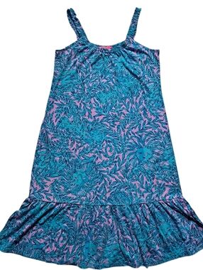 Lilly Pulitzer Sundress Tiered Ruffle Hem Tropical Lion Print Sleeveless Size XS
